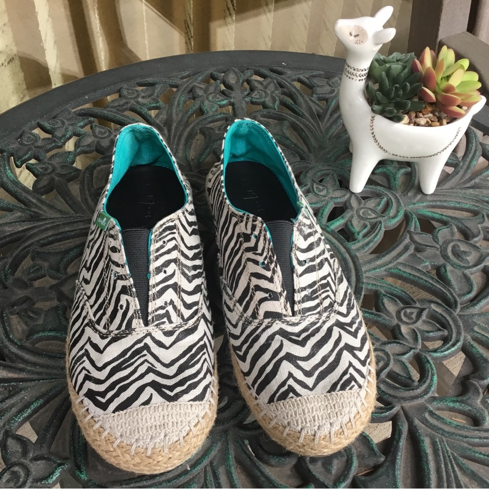 Sanuk Zebra Print Slip-On with Teal Lining